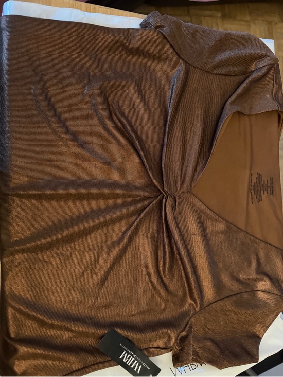White House Black Market Tops - WHBM Metallic Brown Twist-Front Short Sleeve Top NEW WITH TAGS NEVER WORN